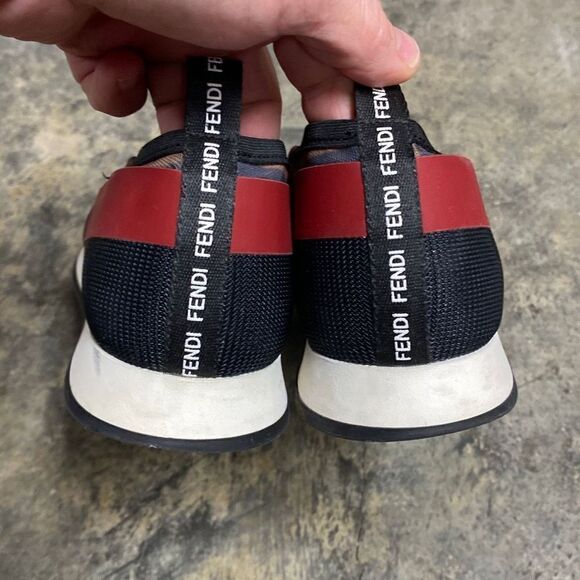 Fendi Logo Mesh Black -Red-Tan Slip On Sneakers Size 37.5 - Picture 11 of 14